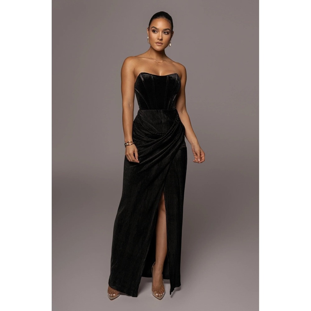 Black Velvet Grunge Corset & Metallic Pleated Maxi Skirt Set Whimsigoth Medium